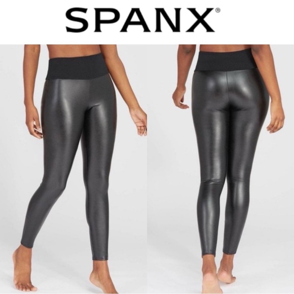 Assets By Spanx Pants - SPANX ASSETS ALL OVER BLACK FAUX LEATHER PLUS SIZE SHAPING LEGGINGS **NWT**